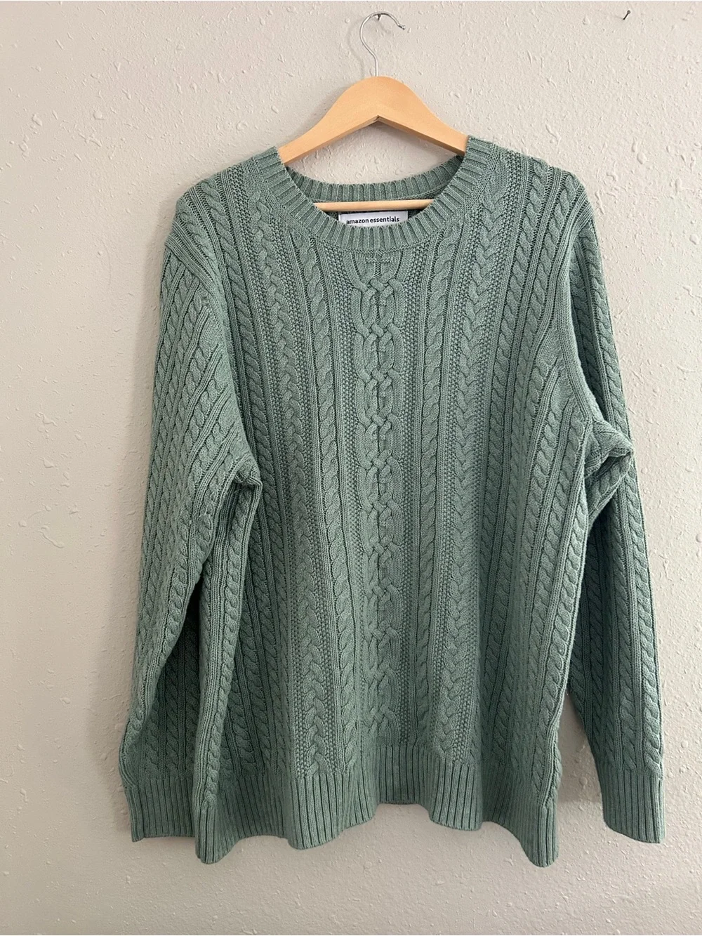 Amazon Essentials Cotton Cableknit Crewneck Sweater Ribbed Fisherman Style XXL